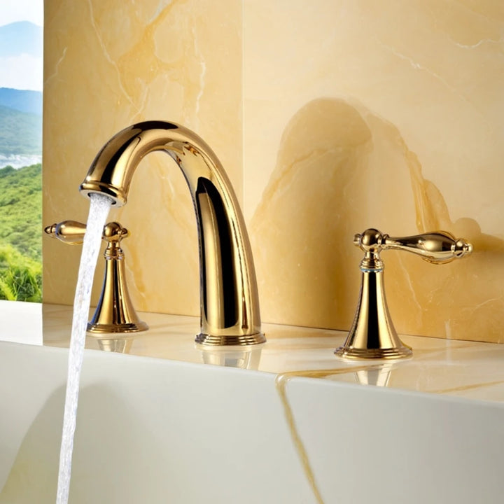 European basin faucet Three-hole split type hot and cold household all-copper faucet