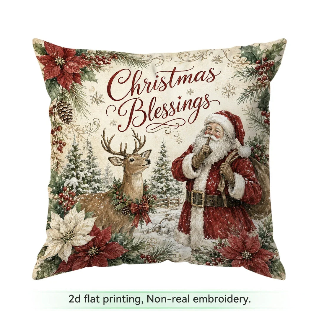 1/4pcs Vintage Watercolor Santa Claus Polyester Cushion