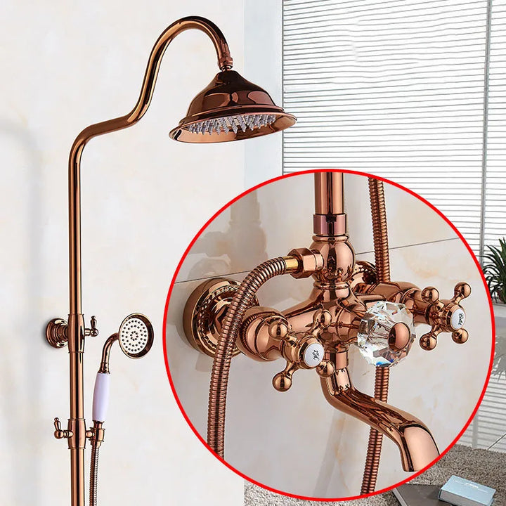 KEMAIDI Classic Bathroom Shower Set  Rose Gold Bath Shower Systerm W/ Big Rainfall Shower Head Swivel Bathtub Faucet Mixer Tap