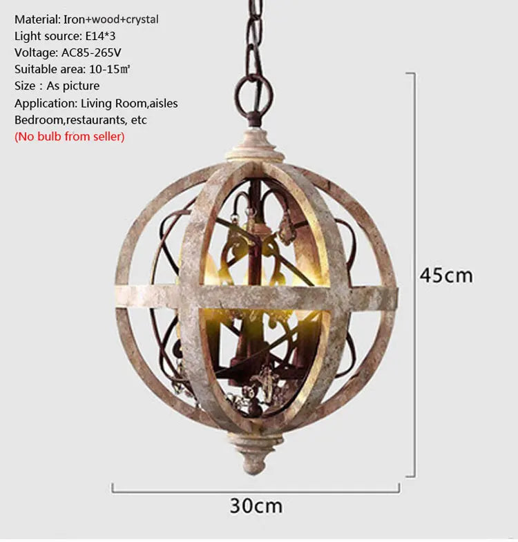 American Countryside Ball Shaped Wooden Chandelier Living Room Hallway Restaurant Bar Counter Retro E14 Chandelier