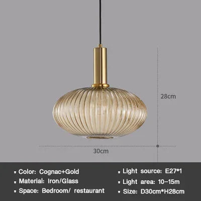 DINDALLED Striped Glass Pendant Light Nordic Vintage Chandelier for Dining Kitchen Island Hanging Lamp Lighting Decor
