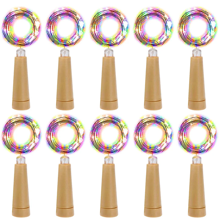 10PCS 2M LED Cork Wine Bottle Fairy Lights AA Battery Copper Wire String Lights Christmas Decoration Garland For Party Wedding