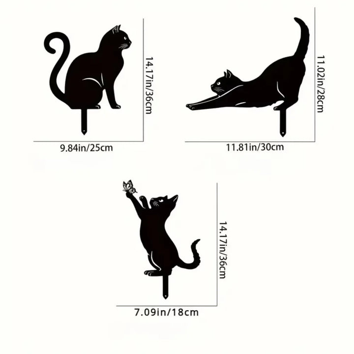Charming Cat Family Garden Stakes – Decorative Cute Cat Silhouette,
