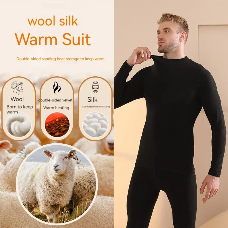 Autumn Winter New Men's Cashmere Silk Soft Comfortable Warm Underwear with Thickened Plush Set for Men Women Thermal Clothing