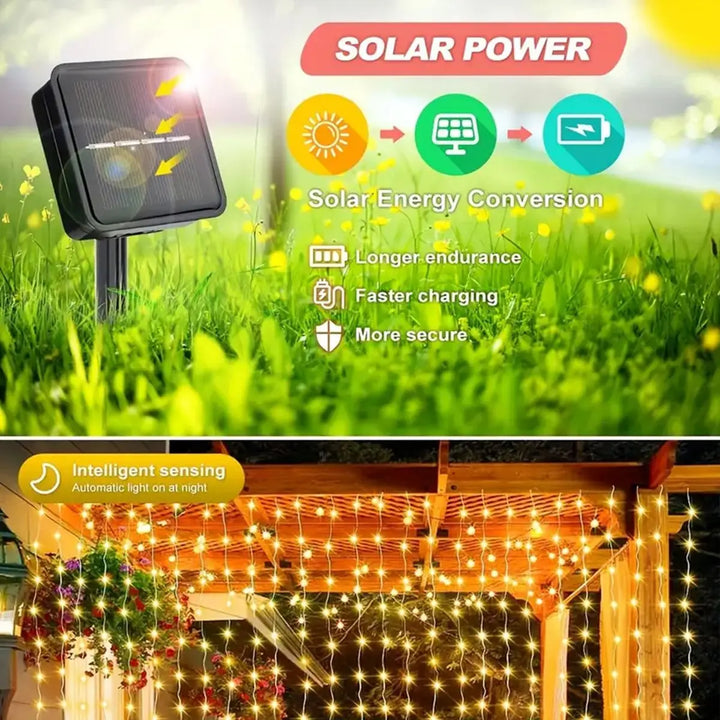 1pc Solar Curtain String Lights Outdoor Fairy Lights Solar Powered Twinkle String Lights 8 Modes For Home Garden P