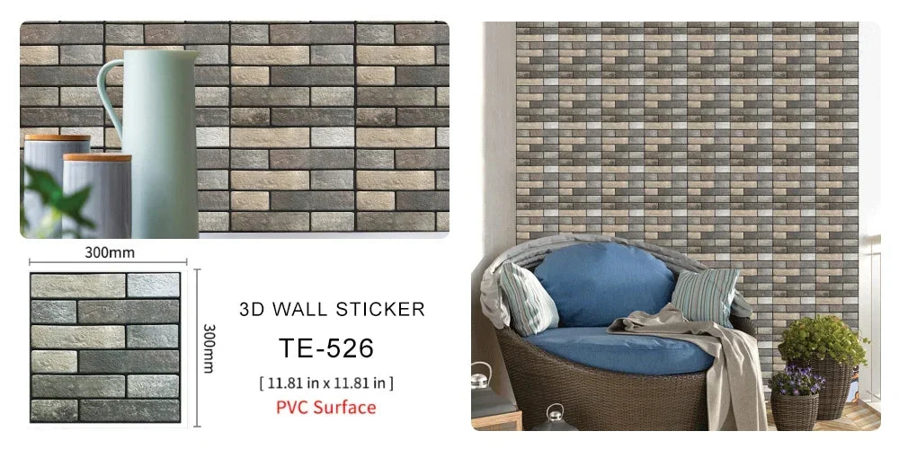 10/20PCS Imitation Brick Tile cobblestone Wall Stickers Water and Oil Proof for Kitchen Restaurant Tea room Relaxation area etc.