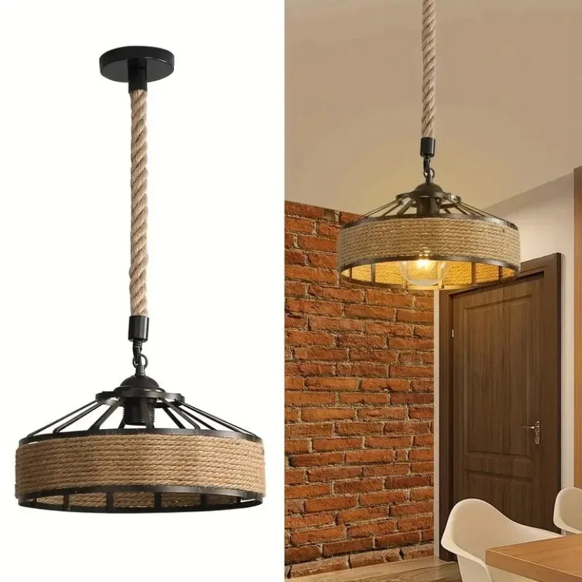 E27 Hemp Rope Woven Pendant Light Classic Vintage Countryside Villa Droplight Tea Room Bedroom Dining Room Retro Hanging Lamp
