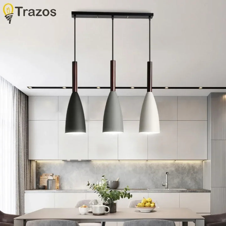 Nordic Style Simple Modern Single Head Three Head Home Black and White Gray Restaurant Lamp Bedroom Lamp Bar Small Chandelier
