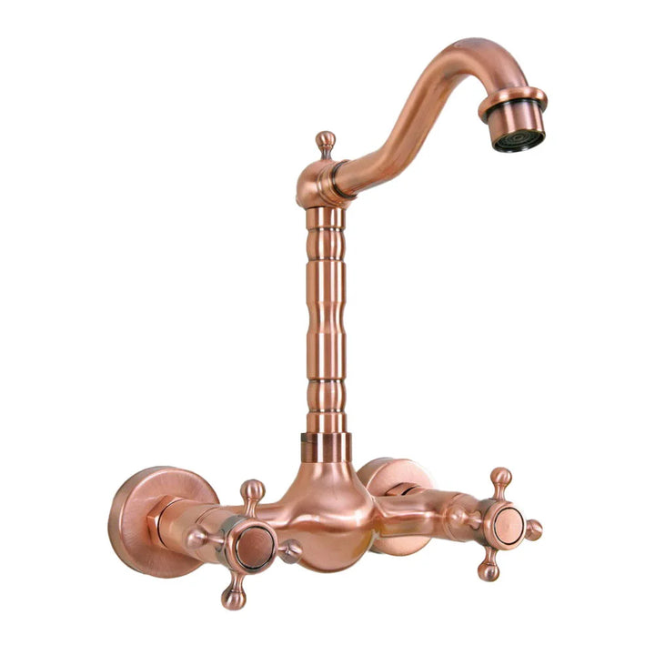 Wall Mounted Antique Red Copper Brass Bathroom Kitchen Swivel Spout Faucet Mixer Water Tap anf945