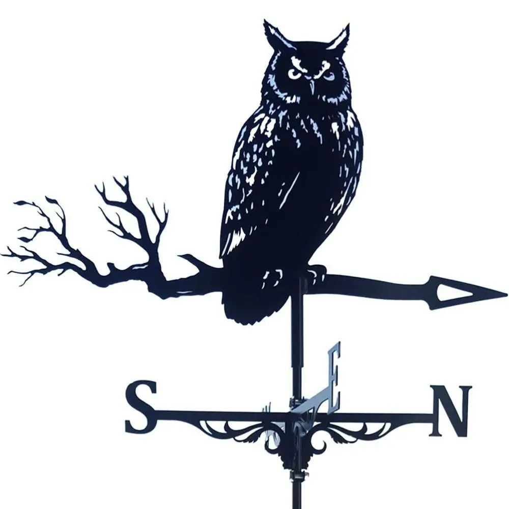 Creativity Owl Weather Vane Metal Roof Garden Decorations Wind Vane Black Outdoor Crafts Weathercock