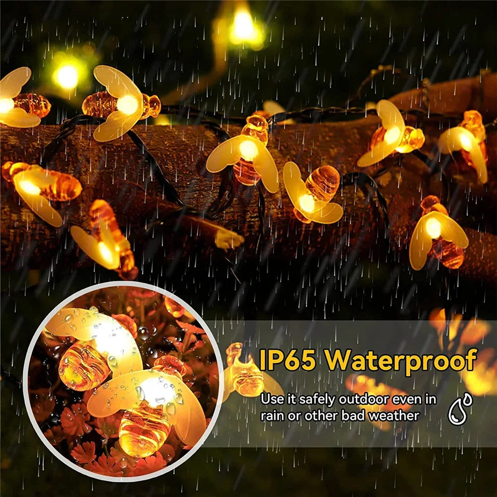 Solar Bee LED String Lights Outdoor Holiday Party Lighting Night Lamp for Garden