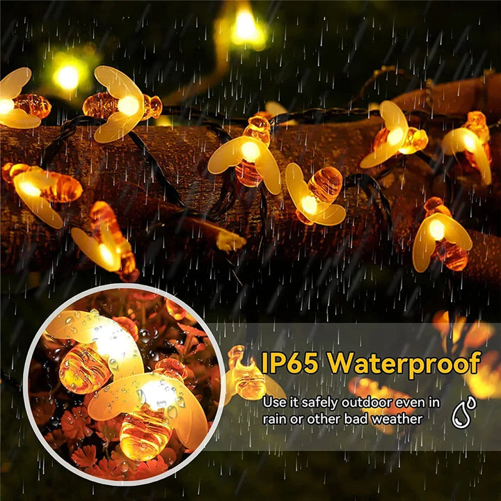 Solar Bee LED String Lights Outdoor Holiday Party Lighting Night Lamp for Garden