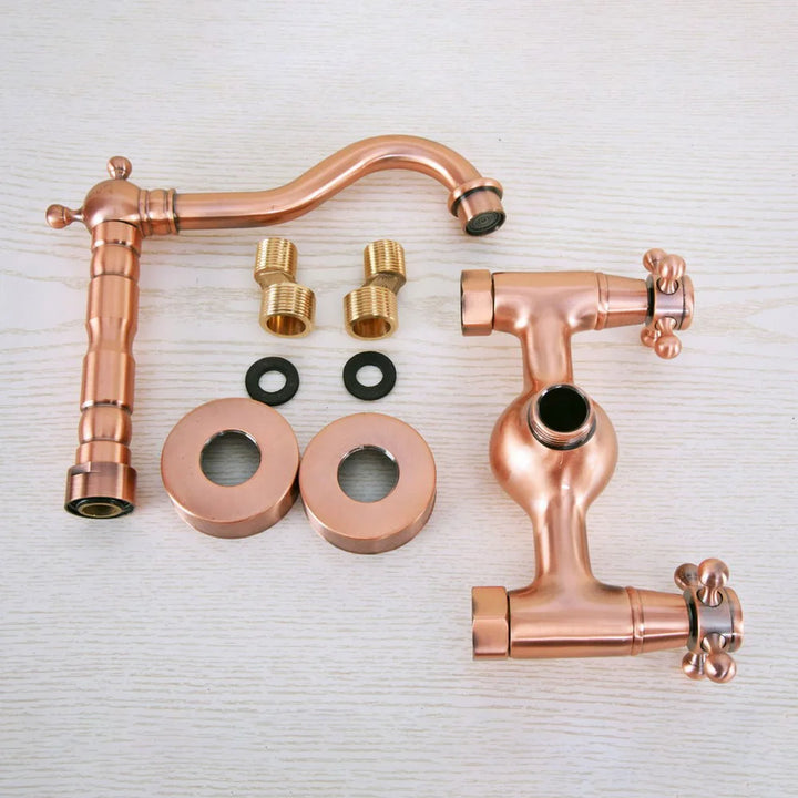 Wall Mounted Antique Red Copper Brass Bathroom Kitchen Swivel Spout Faucet Mixer Water Tap anf945