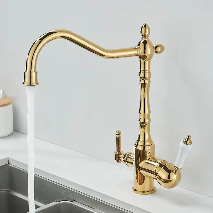 3 in 1 Kitchen Filter Faucet Pure Water 360 Rotation Kitchen sink Crane Dual Handle Dual Water Functions Mode Filter Mixer Taps