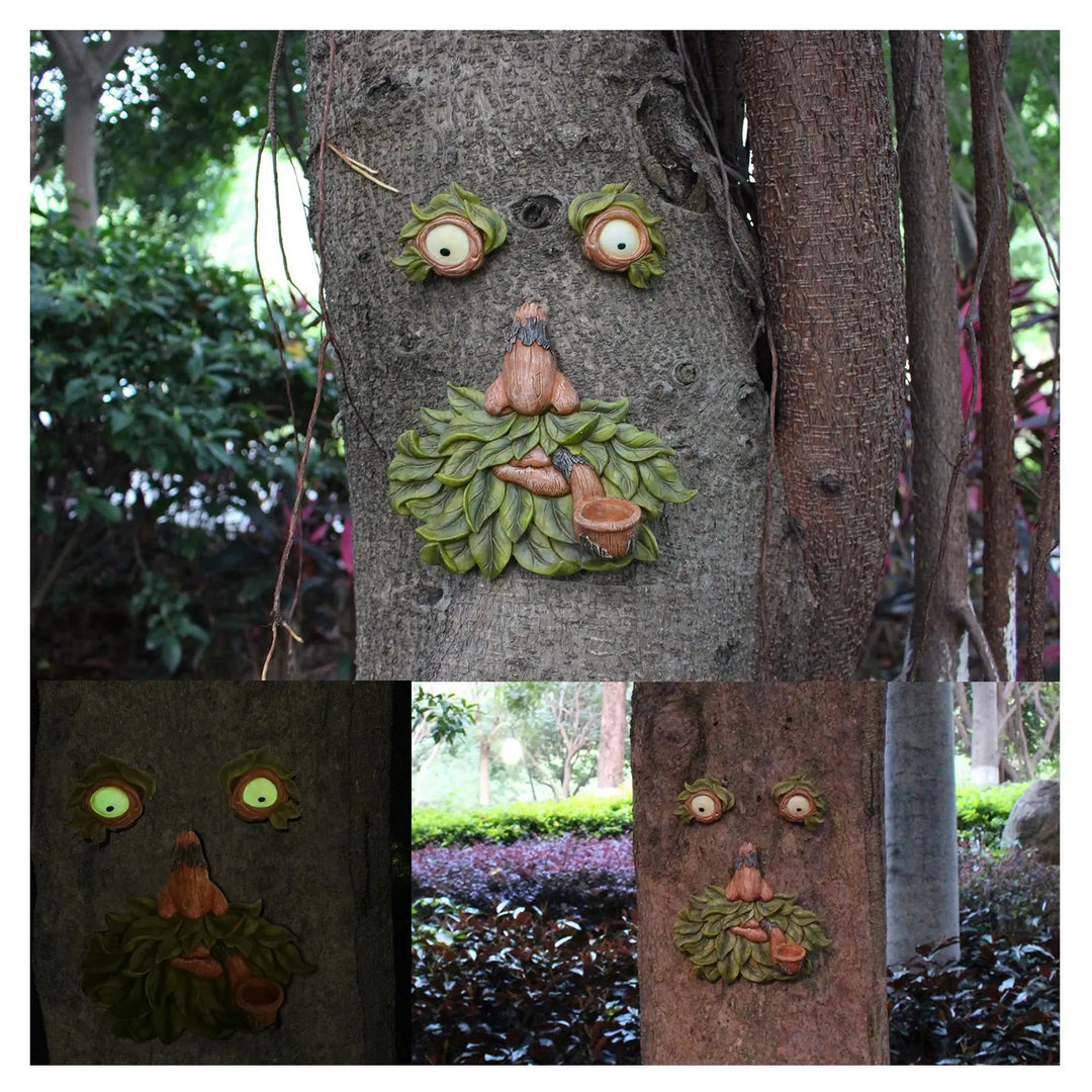 ‌Glowing Resin Tree Face Pipe - Magical Night Light for Outdoor Garden Decor‌