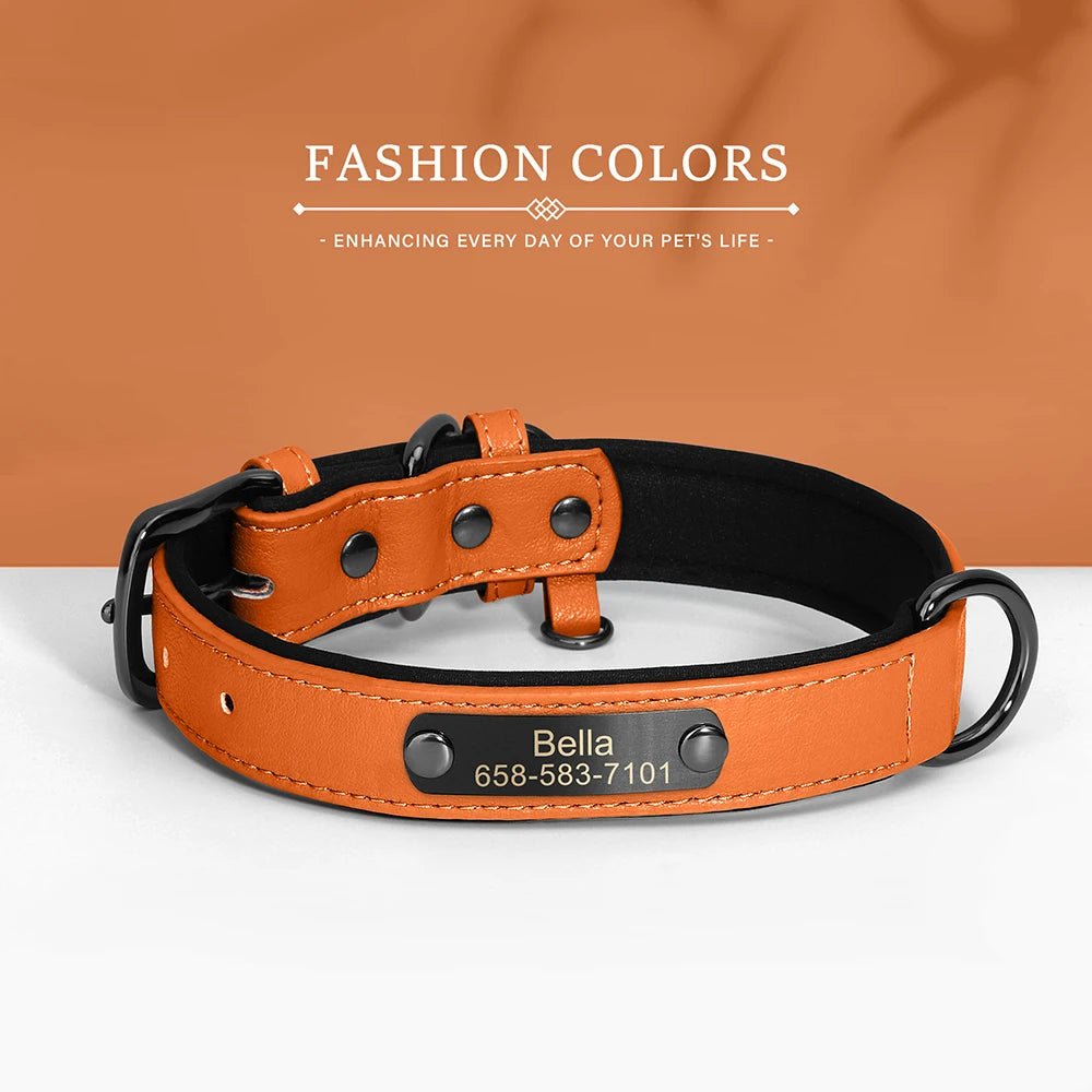 Personalized Dog Collar PU Leather Dog Collars Free Engraving Pet ID Collars Adjustable For Small Medium Large Dogs Pitbull
