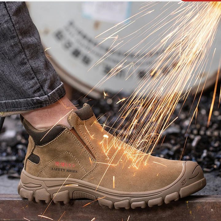 Slip on Mens Boots Comfortable Work Shoes Safety Shoes With Steel Toe Cap Anti-smash Sneakers Puncture-Proof Indestructible Shoes H-1