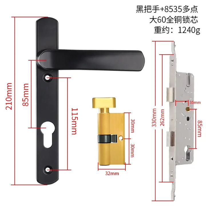 Broken Bridge Aluminum Alloy Door Lock, Swing Door, Plug-in Multi-point Handle Lock