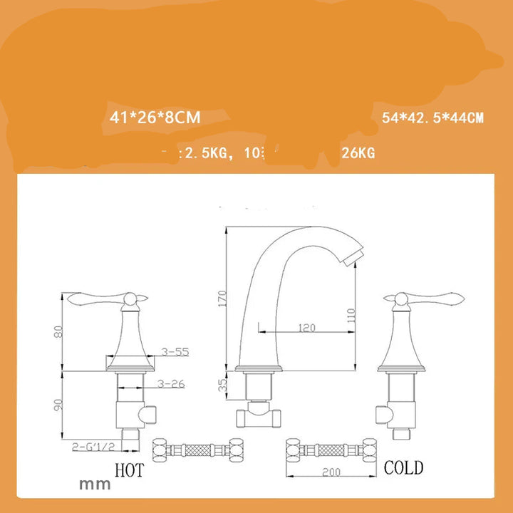 European basin faucet Three-hole split type hot and cold household all-copper faucet