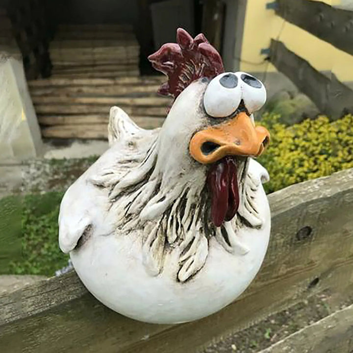 Chicken Sitting on Fence Decor Garden Statues for Fences Rooster Wall Art Yard Sculptures Farm Patio Lawn Decoration