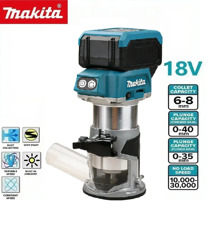 Makita DRT52 18V LXT Brushless Trim Lith‑ion Powered Woodworking Milling Tool 6.0Ah Battery For Wood Edge Trimming & Grooving