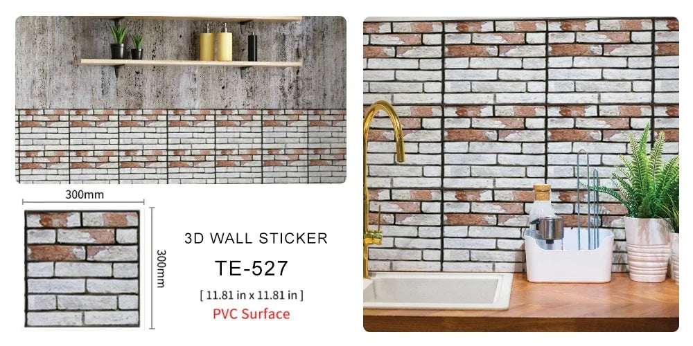 10/20PCS Imitation Brick Tile cobblestone Wall Stickers Water and Oil Proof for Kitchen Restaurant Tea room Relaxation area etc.