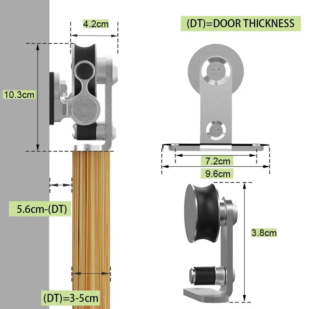 CCJH Sliding Door System Stainless Steel Suitable for Single Door T Type Roller Hanger Barn Door Hardware Kit  6FT/5.5FT