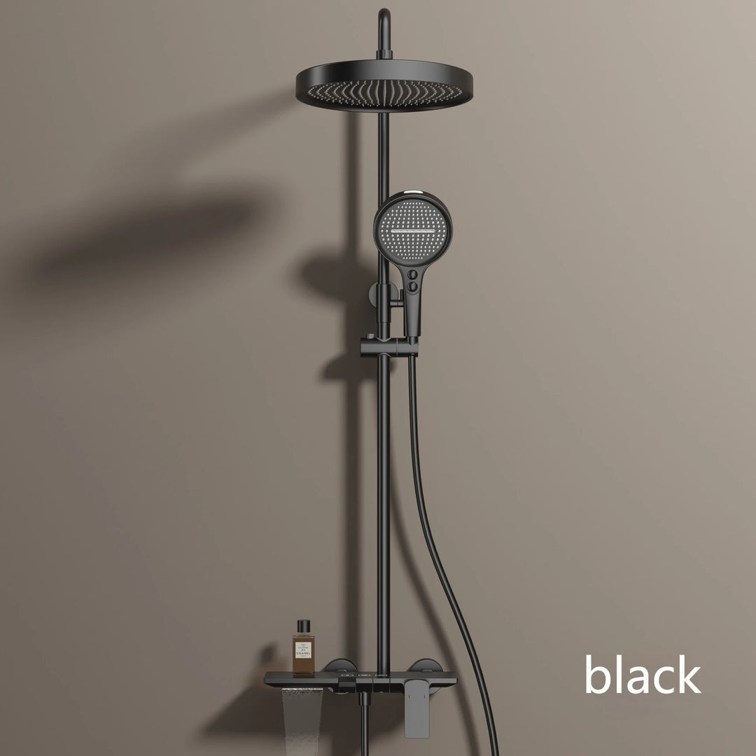 Hot Cold Piano Bathroom Shower System Set Brushed Rose Gold Waterfall Bathroom Faucet Rainfall Piano Bathroom Shower Set