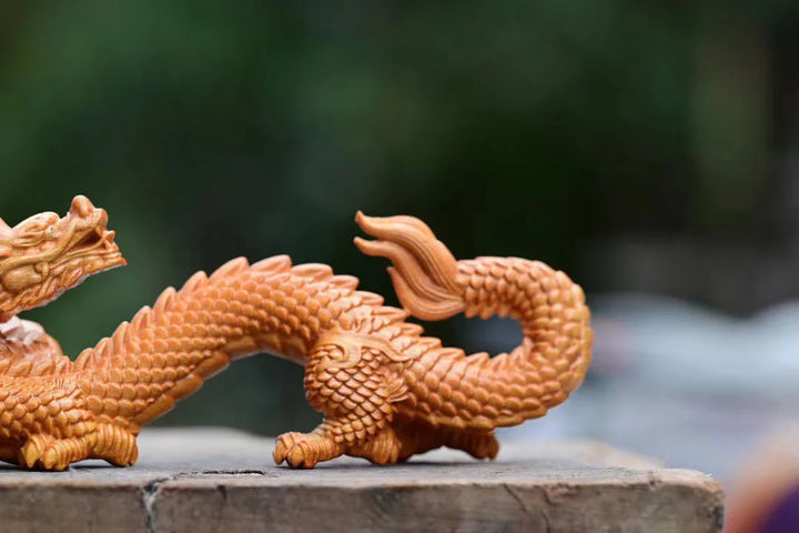 Natural Wood Shenlong  Statue  Chinese Auspicious Beast，Solid wood Carving