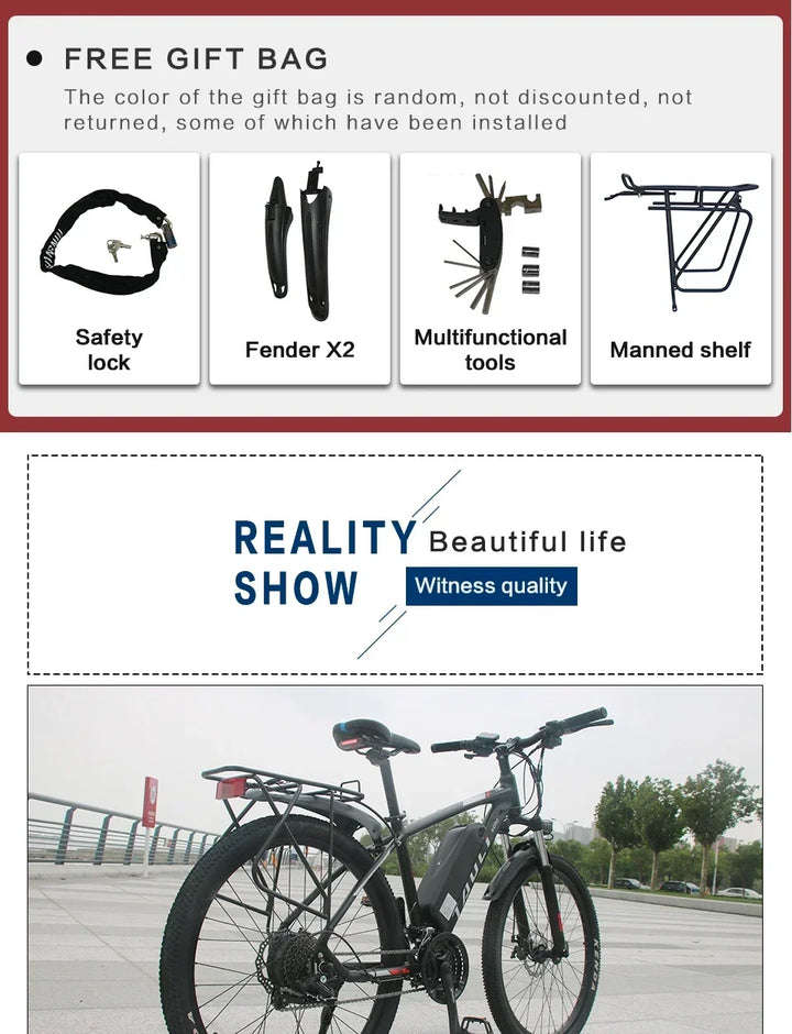 AKEZ style Electric Bicycle 350W Brushless motor 36V13AH Lithium Battery E Bike 26 Inch tire City commuting Adult Electric Bike