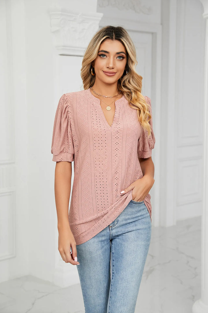 Womens Summer Tops V Neck Ruffle Sleeve Blouses Short Sleeve Casual Tops T-Shirts For Women