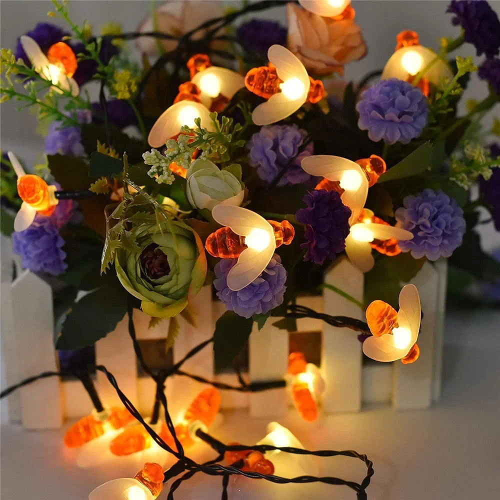 Solar Bee LED String Lights Outdoor Holiday Party Lighting Night Lamp for Garden