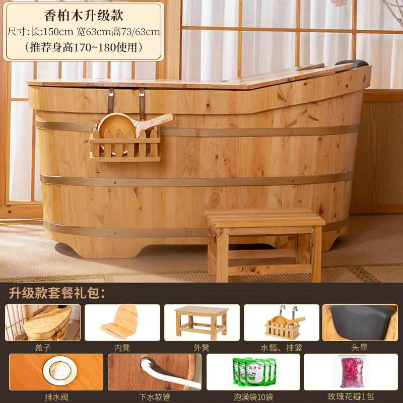 ZML  Fumigation Bath Wooden Bucket Bath Bucket Armrest Adult Full Body Bath Tub Adult Sweat Steaming Bucket