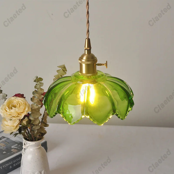 IWHD Modern Copper Glass LED Pendant Lamp Switch Living Room Bedroom Green Amber White Nordic Hanging Lights