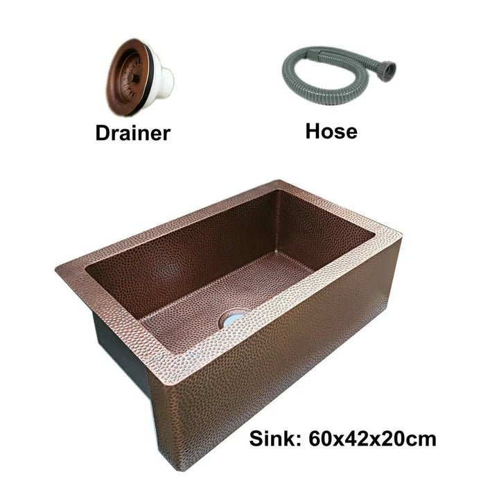 MAEBOW Antique Copper Regtangular Apron Front Single Bowl Artistic Kitchen Sink