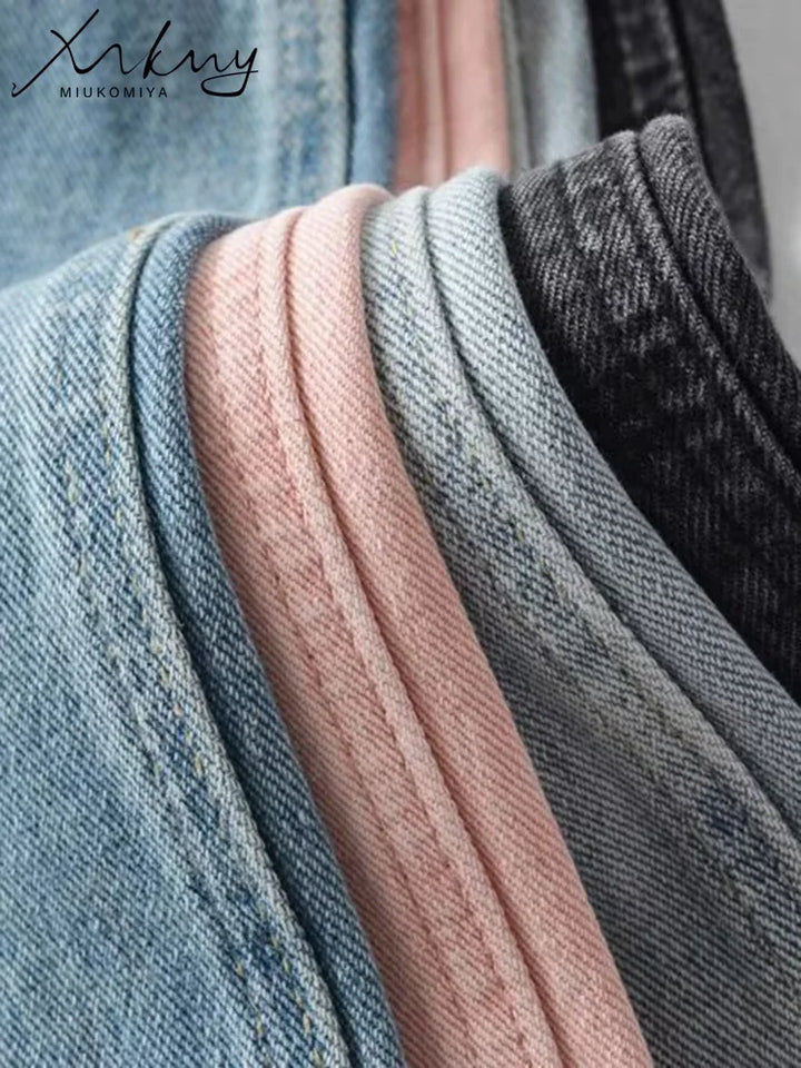 MiuKoMiYa Straight Leg Jeans For Women High Waist Gray Long Wide Denim Pants Vintage Blue Boyfriend Jeans