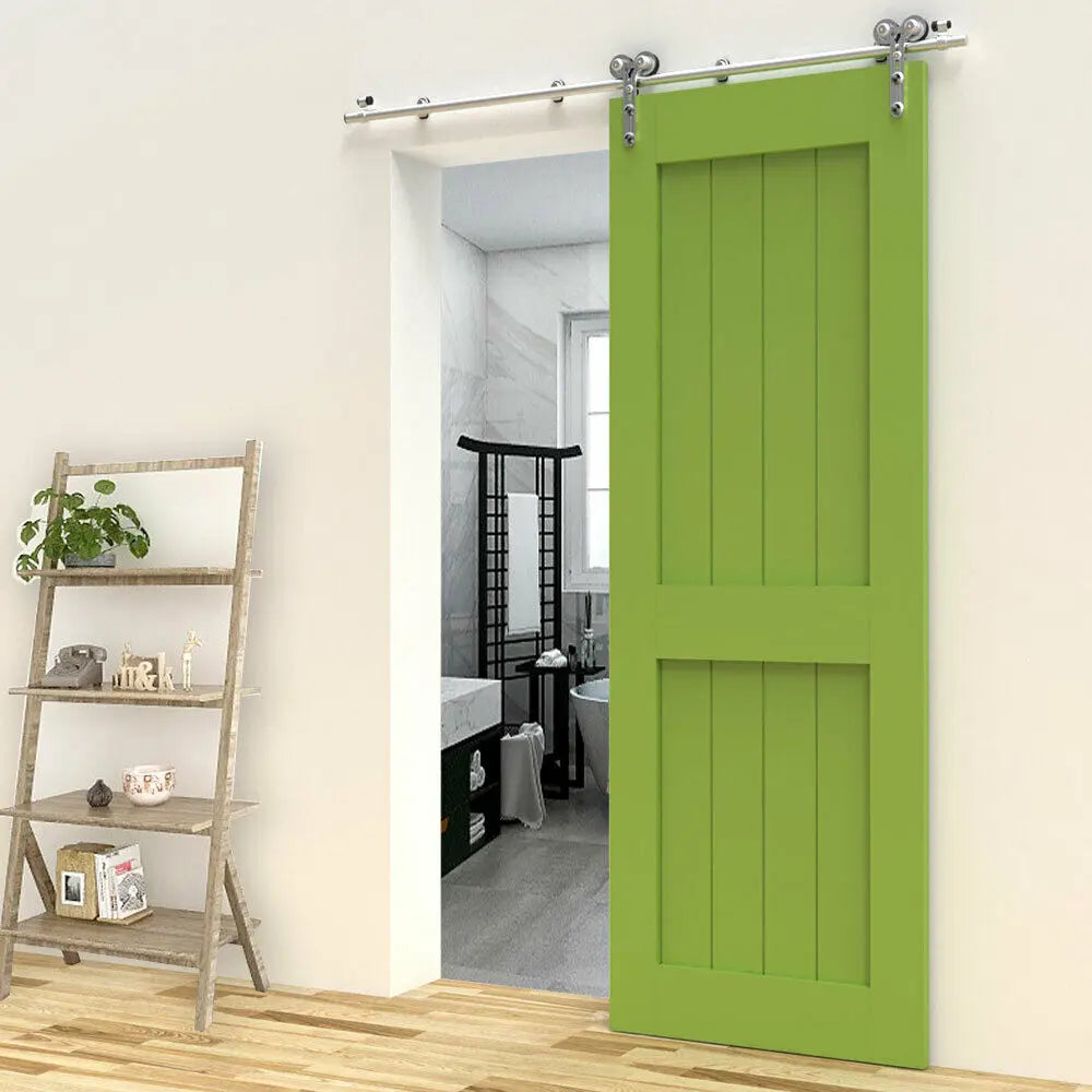 CCJH 4/5/5.5/6/6.6FT Silver Stainless Steel Sliding Barn Wood Door Hardware Kit  For Single Door ，Can be Customed