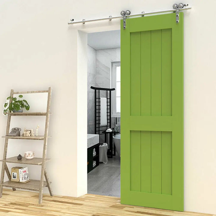 CCJH 4/5/5.5/6/6.6FT Silver Stainless Steel Sliding Barn Wood Door Hardware Kit  For Single Door ，Can be Customed