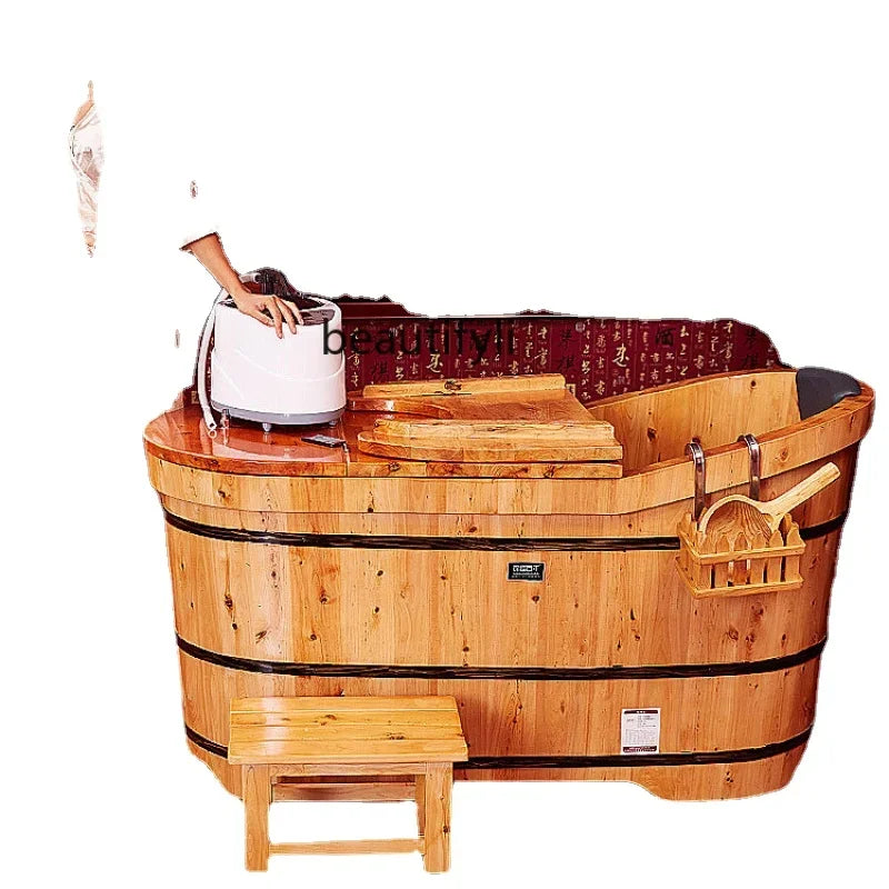 Wooden Bathtub for Adult, Cedar Barrels Bath Bucket, Fumigation Bath, Solid Bathtub