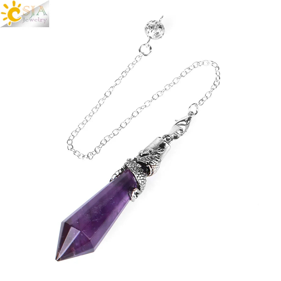 CSJA Dragon Crystals Pendulums for Dowsing Natural Stone Quartz Pendant Divination Pendulum 12 Faceted Balancing Pendulo H024