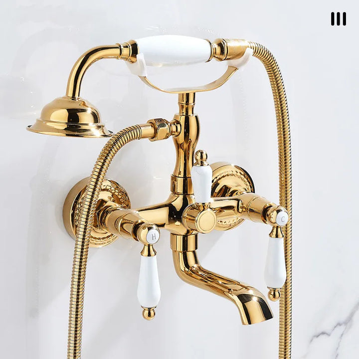 Luxury Gold Bathroom Shower Faucet Brass Bathtub and Shower Faucet Wall-Mounted Bath and shower Faucet Classical Dual Handle