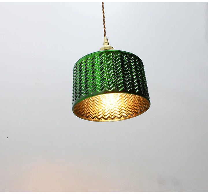 Suspension Green Stripe Glass Chandelier E27 Restaurant Pendant Light For Dining Room Kitchen Cafe Bedside Hanging Lamp Fixtures