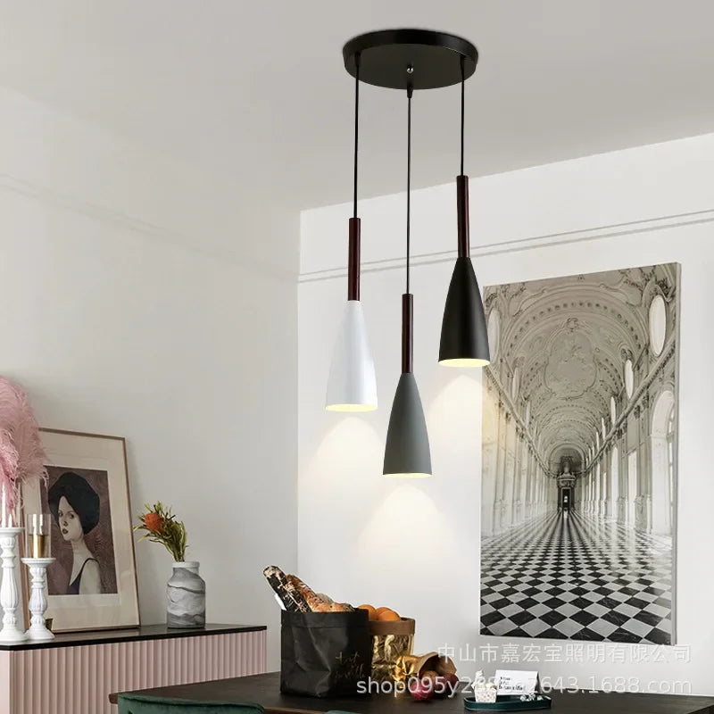 Nordic Style Simple Modern Single Head Three Head Home Black and White Gray Restaurant Lamp Bedroom Lamp Bar Small Chandelier