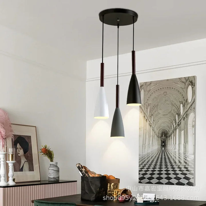 Nordic Style Simple Modern Single Head Three Head Home Black and White Gray Restaurant Lamp Bedroom Lamp Bar Small Chandelier
