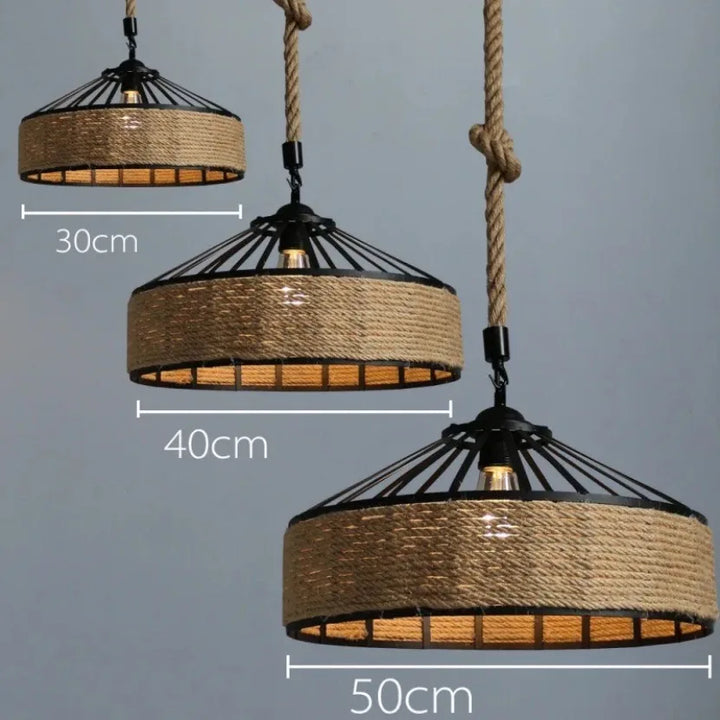 E27 Hemp Rope Woven Pendant Light Classic Vintage Countryside Villa Droplight Tea Room Bedroom Dining Room Retro Hanging Lamp