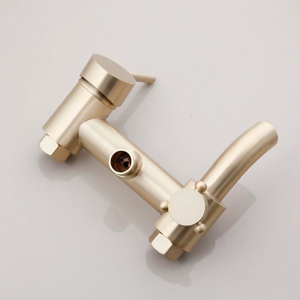 KEMAIDI Brushed Gold Shower Faucet In Wall 8" Stainless Steel Rainfall Bath Shower Set Swivel Bath Spout Bathroom Shower Column