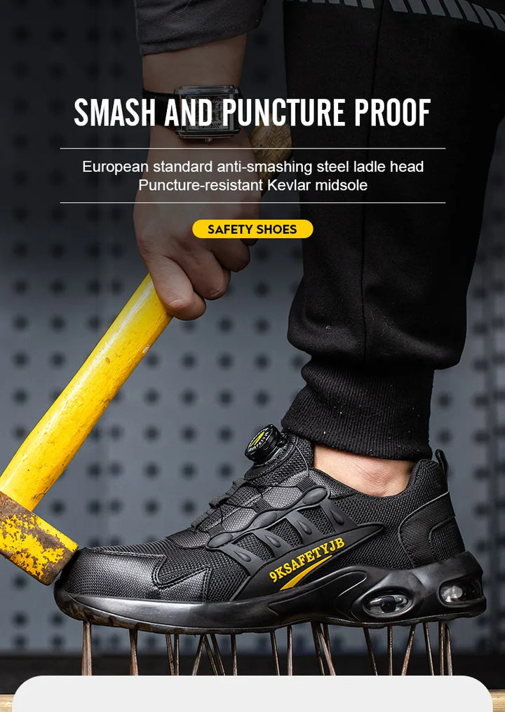 Men Rotating Button Safety Shoes Steel Toe Work Sneakers Indestructible Shoes Puncture-Proof Work Boots Air Cushion Safety Shoes