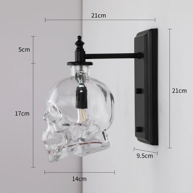 Skull Bones Wall Lamp Retro Loft Sconces Clear Glass Bottle Wall Art Light Fixtures for Dinning Room Bar Industrial Home Decor