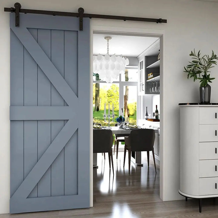 LWZH 4-9.6FT I-Shaped Sliding Barn Door Hardware Kit Slide Heavy Duty Barn Door Black Track System for Single Door
