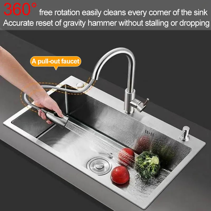 Thickened 304 Stainless Steel Single Sink Kitchen Sink Undermount Dishwashing Trough
